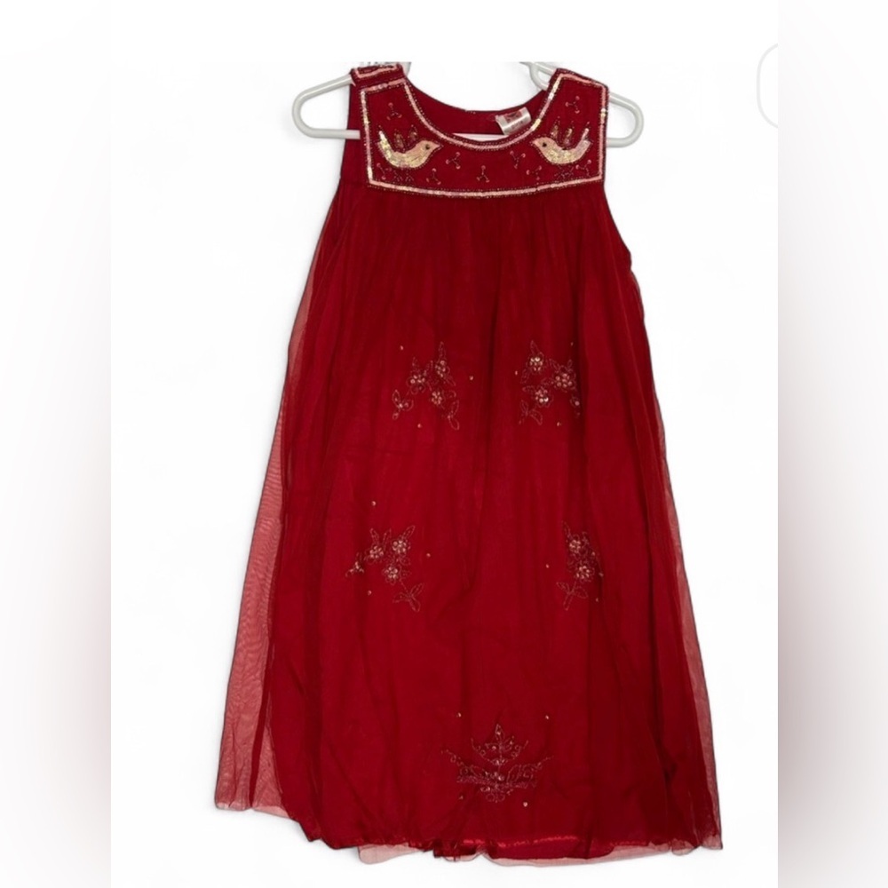 April Cornell Red Kids Dress with Gold Embroidery
